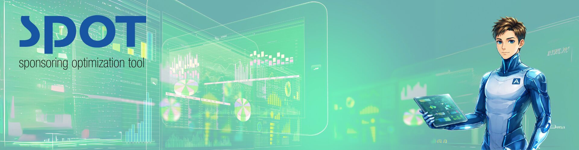 Illustration eines Sponsoring-Optimierungstools (SPOT) mit Analyse-Dashboard und digitalem 